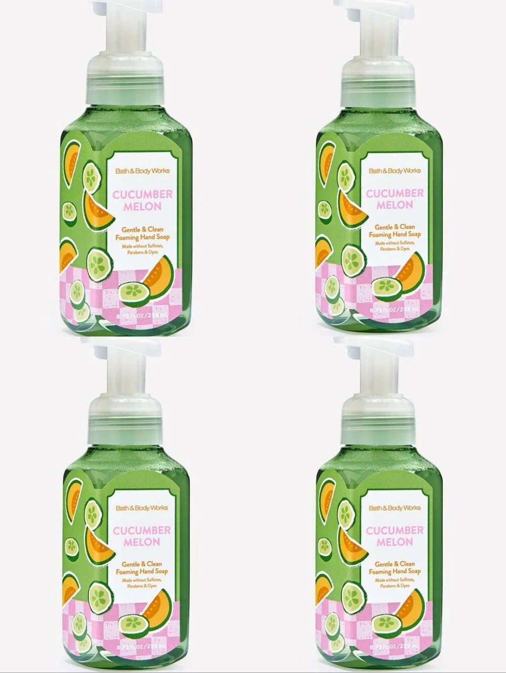Bath & Body Works Cucumber Melon Gentle Foaming Hand Soap Set of 4 NEW RARE